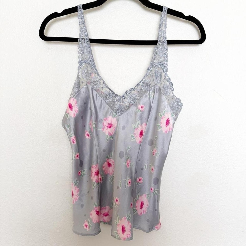Vintage Silkscreen 100% Silk Floral Lace Trim Camisole Tank Top Medium